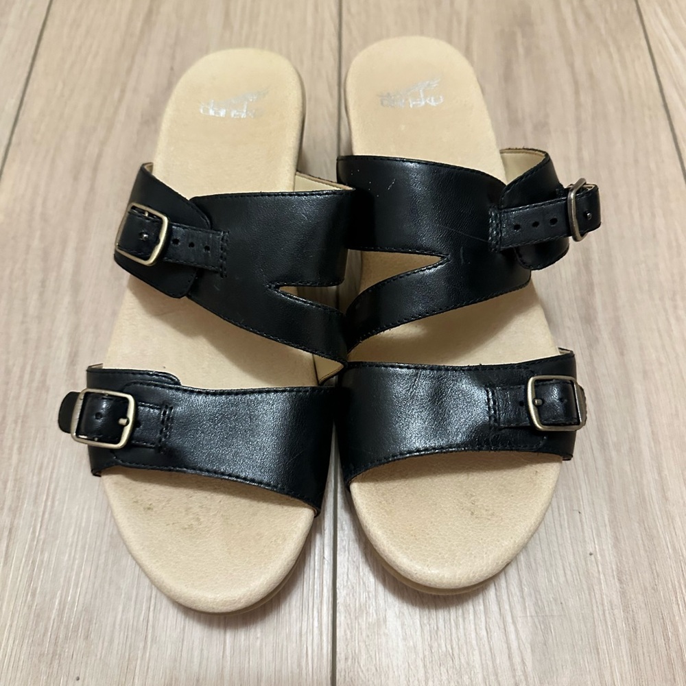 Dansko Black Leather Women's Sandals